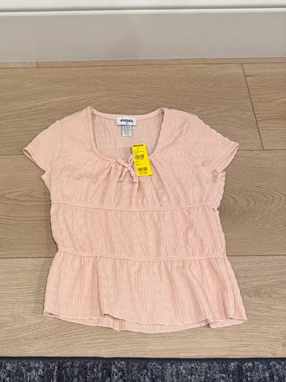 Kids Tilly's Pale Pink Short Sleeve Peplum Tee with Front Tie